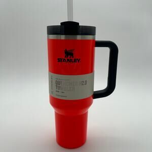 Stanley Quencher H2.0 Flowstate Tumbler 40 oz Neon Orange Black Handle Cup